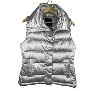 EUC Talbots Metallic Down Puffer Vest Women's Quilted Full Zip Pockets Silver XS